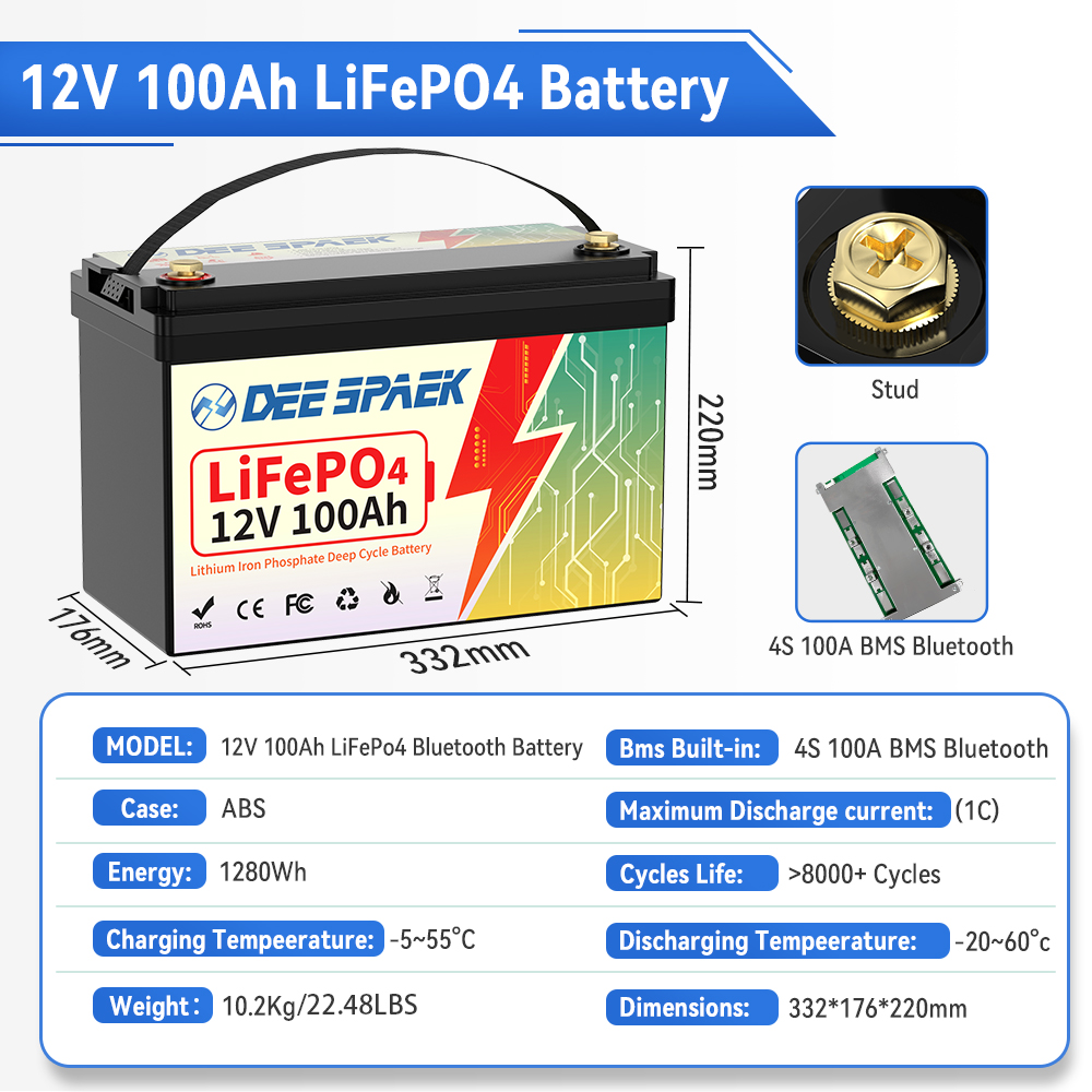 DEEPSPAEK 12V 100Ah Lifepo4 Ba - Lifepo4 12V 100Ah Bms Bluetooth ulasan dan harga